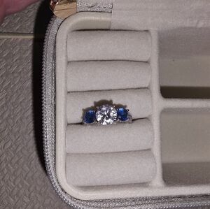 Like New Diamonelle And Diamonelle Sapphire Ring Sterling Silver Rhodium Plated